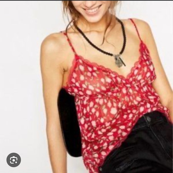 THE KOOPLES | Sheer Floral Print Cami Scallop Edge Red Small/1 - Picture 11 of 11